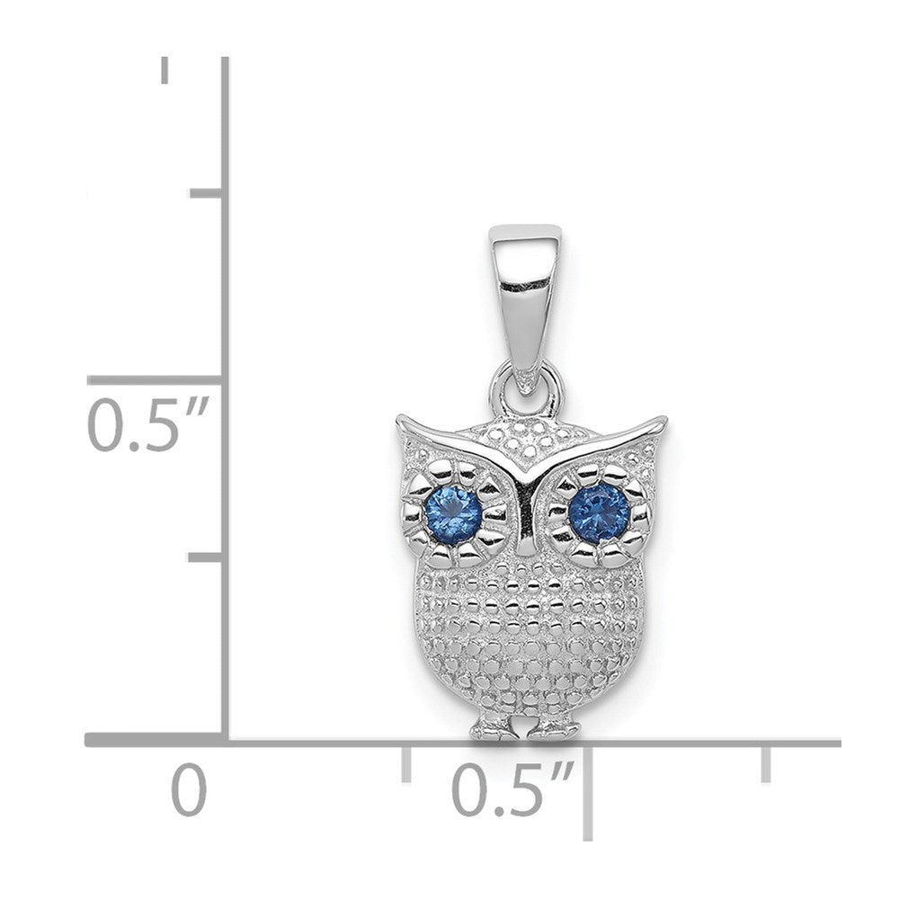 Sterling Silver Rhodium-plated w/Blue Glass Owl Pendant