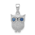 Sterling Silver Rhodium-plated w/Blue Glass Owl Pendant