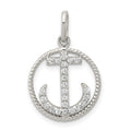 Sterling Silver Rhodium-plated Polished CZ Anchor Pendant