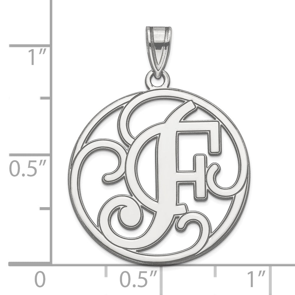 Sterling Silver Rhodium-plated Fancy Script Letter F Initial Pendant