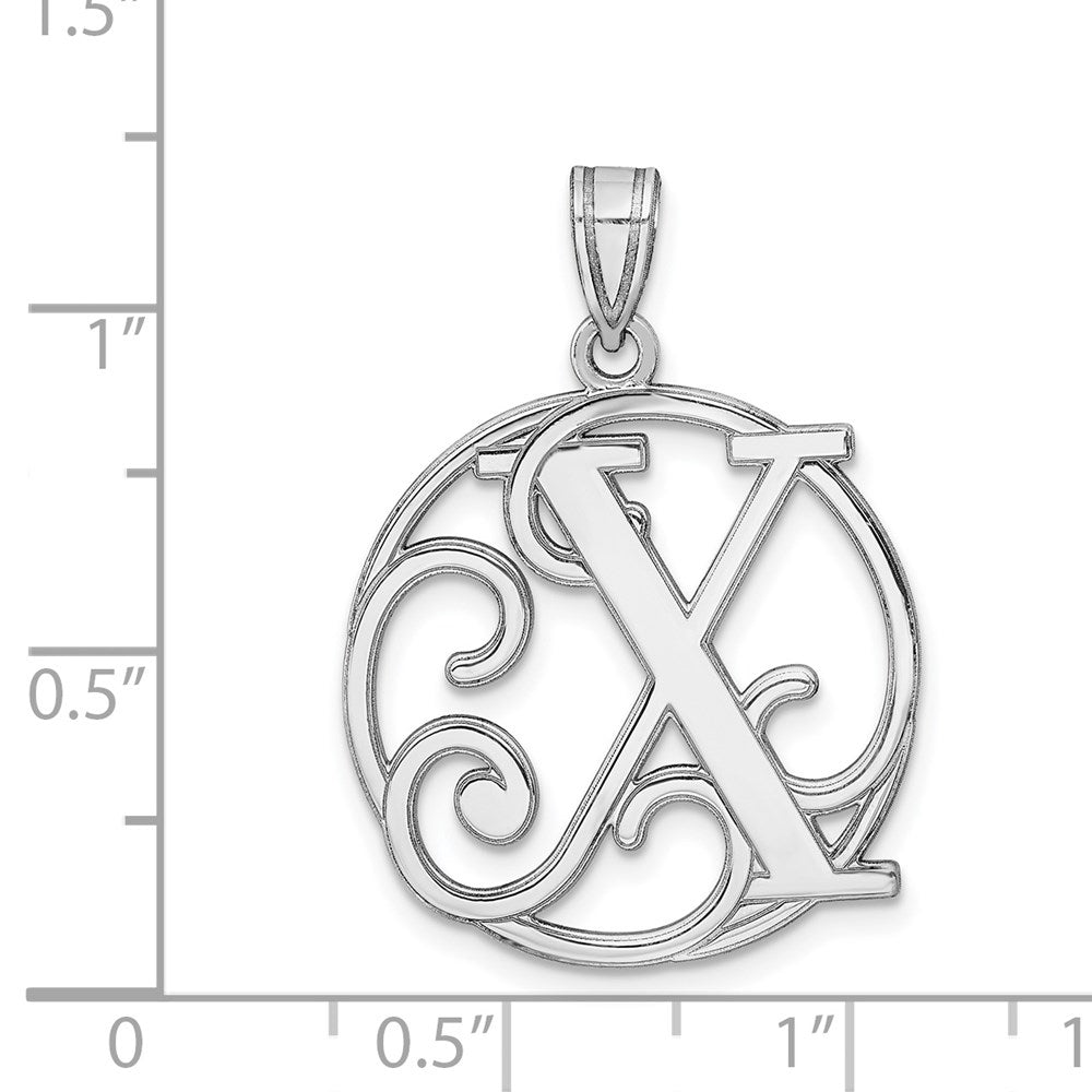 Sterling Silver Rhodium-plated Fancy Script Letter X Initial Pendant