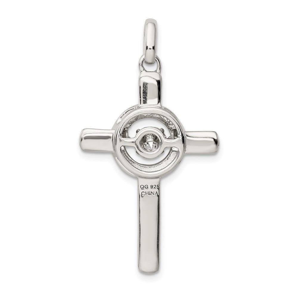 Sterling Silver Plat-plate Rose & Gold-tone Vibrant CZ Cross Pendant