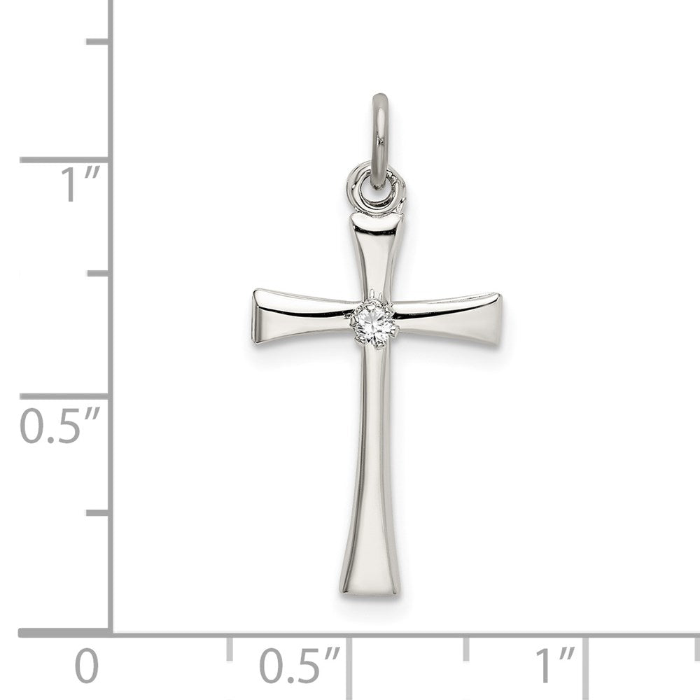 Sterling Silver Polished CZ Cross Pendant