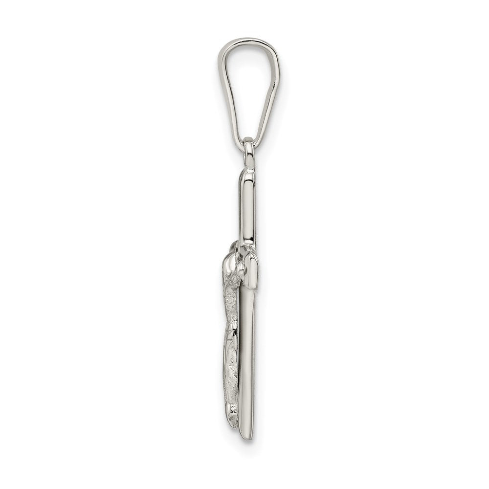 Sterling Silver Polished Textured Crucifix Pendant