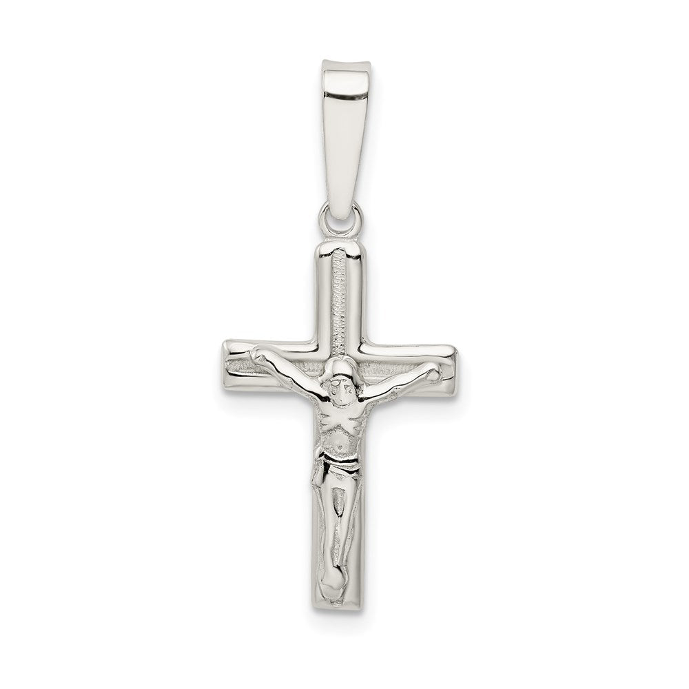 Sterling Silver Polished Textured Crucifix Pendant