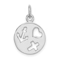 Sterling Silver Rhodium-plated Cut-out Heart, Cross, Anchor Charm