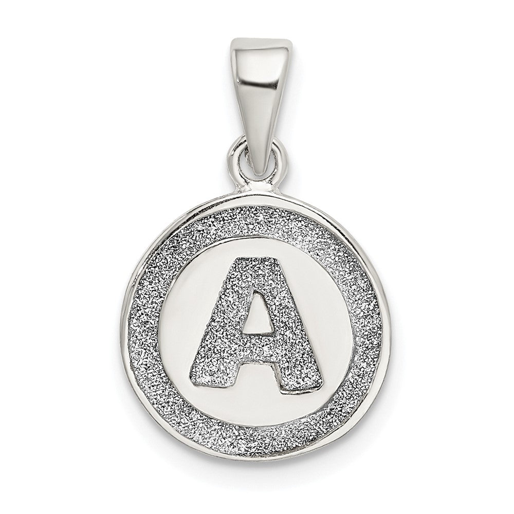 Sterling Silver Glitter Enamel Letter A Initial Circle Pendant