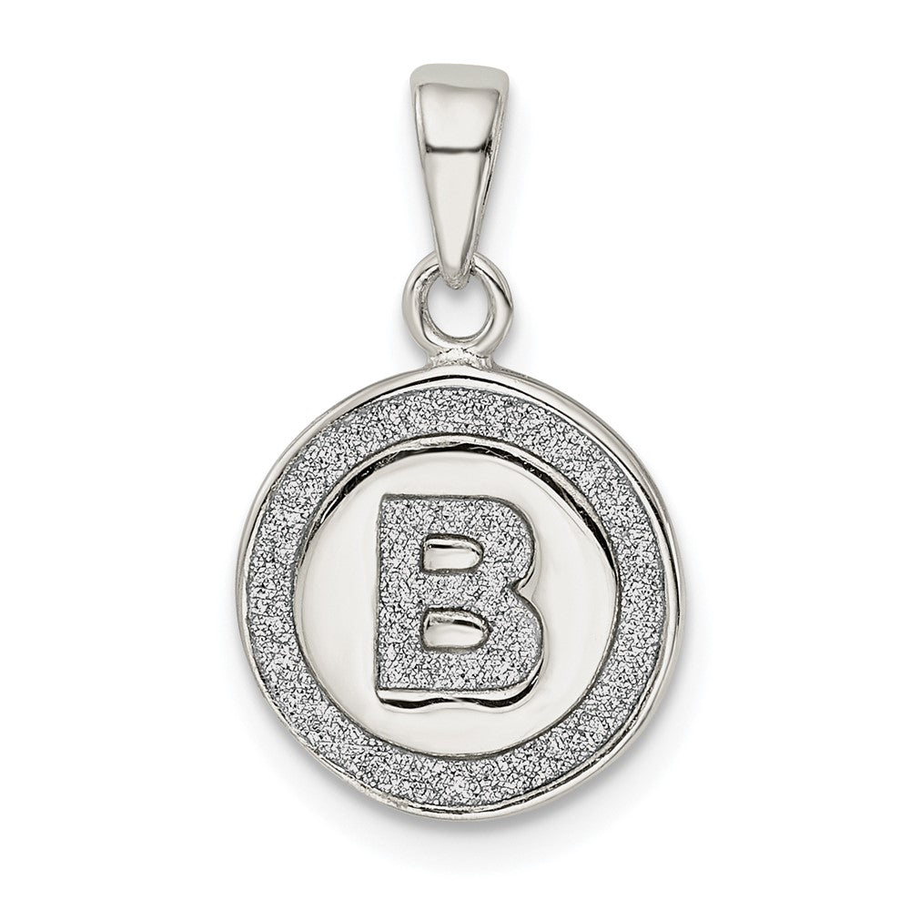 Sterling Silver Glitter Enamel Letter B Initial Circle Pendant