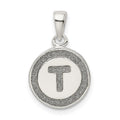 Sterling Silver Glitter Enamel Letter T Initial Circle Pendant