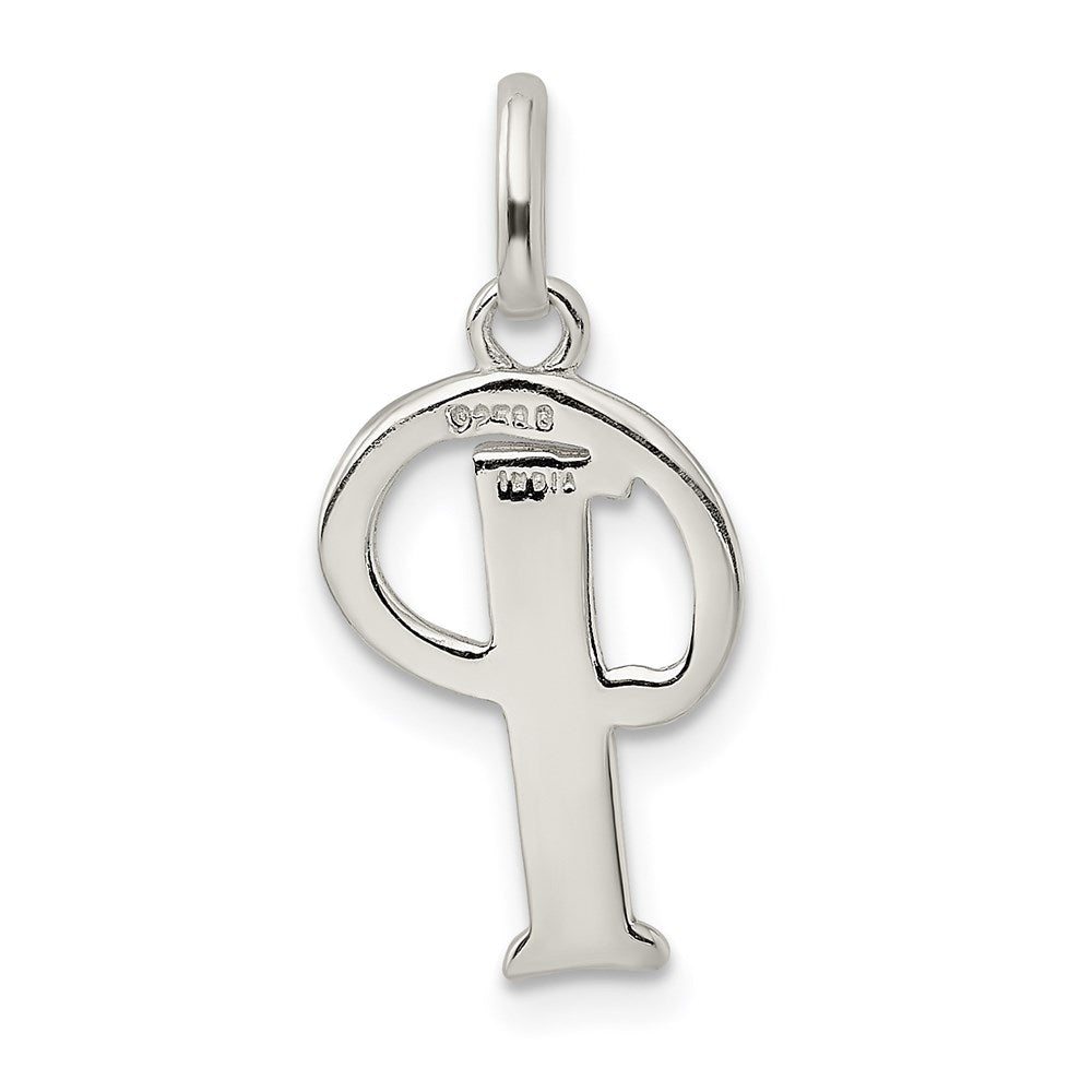 Sterling Silver Polished Glitter Enamel Letter P Initial Charm