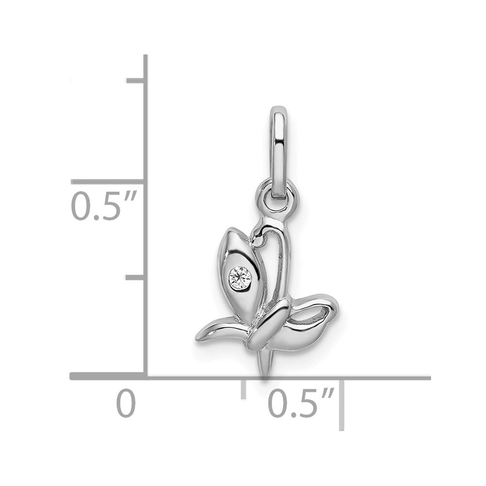 Sterling Silver Rhodium-plated CZ Butterfly Petite Pendant