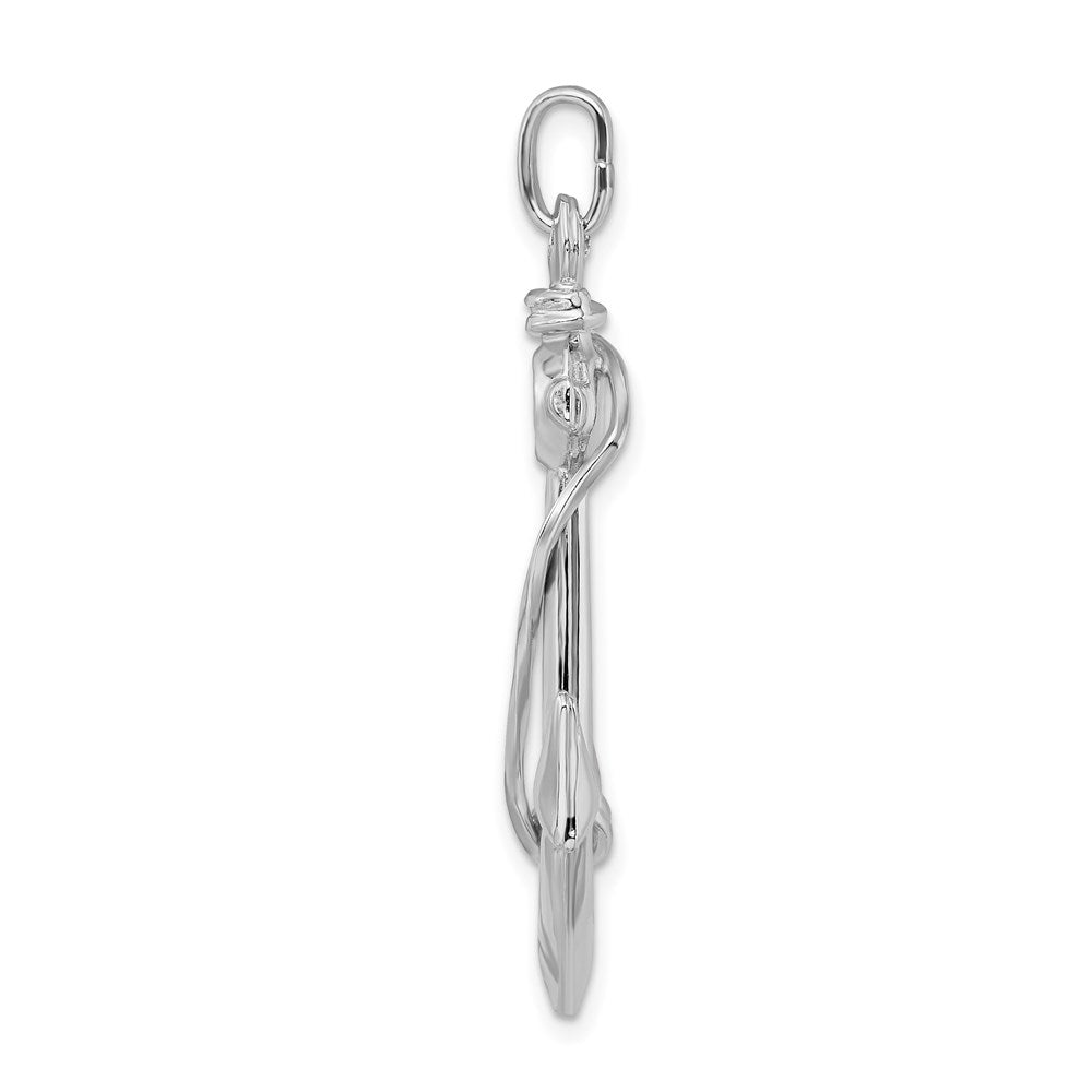 Sterling Silver Rhodium Plated Polished Anchor w/ Rope Charm