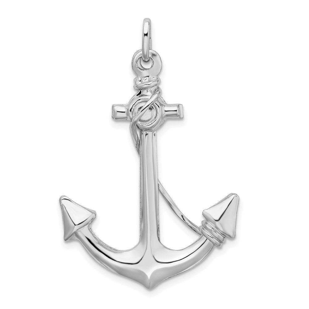 Sterling Silver Rhodium Plated Polished Anchor w/ Rope Charm
