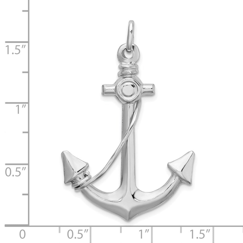 Sterling Silver Rhodium Plated Polished Anchor w/ Rope Charm
