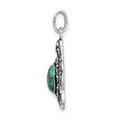 Sterling Silver Rh-plated Antiqued Reconstituted Turquoise Turtle Pendant
