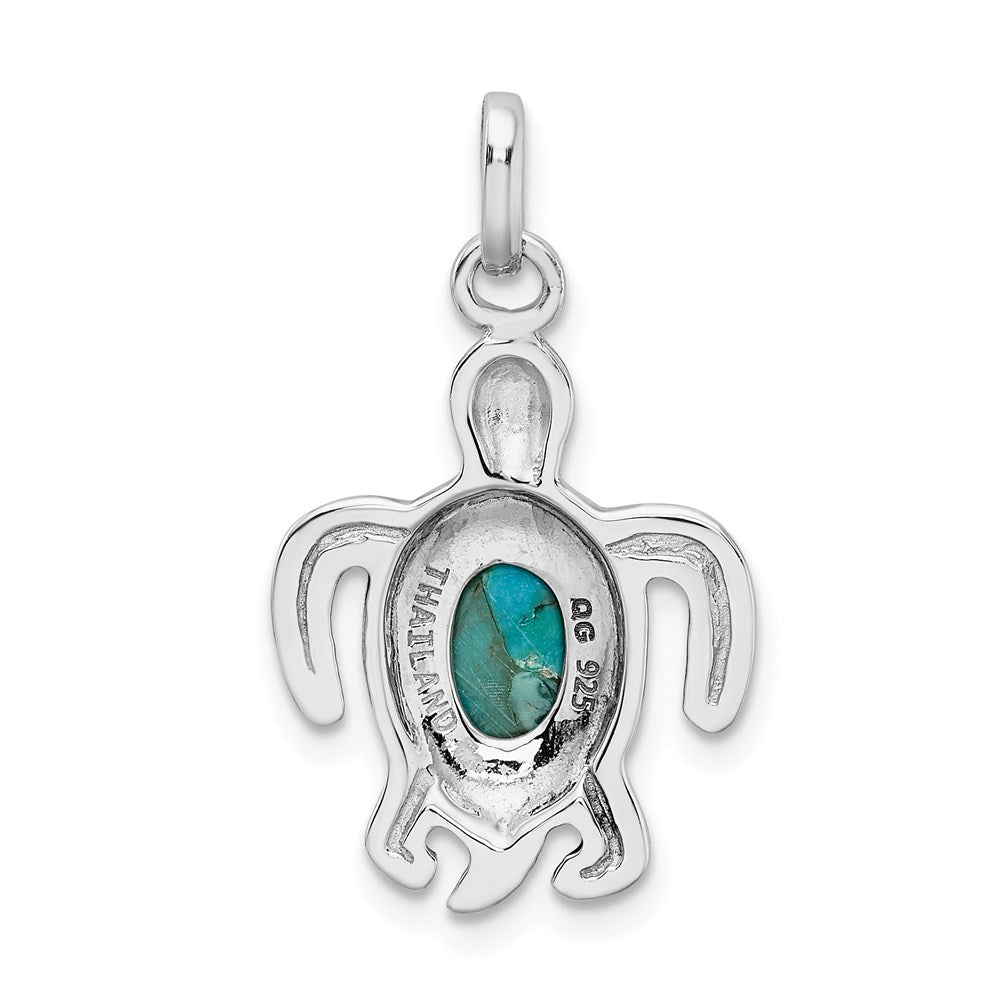 Sterling Silver Rh-plated Antiqued Reconstituted Turquoise Turtle Pendant