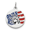 Sterling Silver Rhodium-plated Enameled Statue of Liberty w/Flag Charm