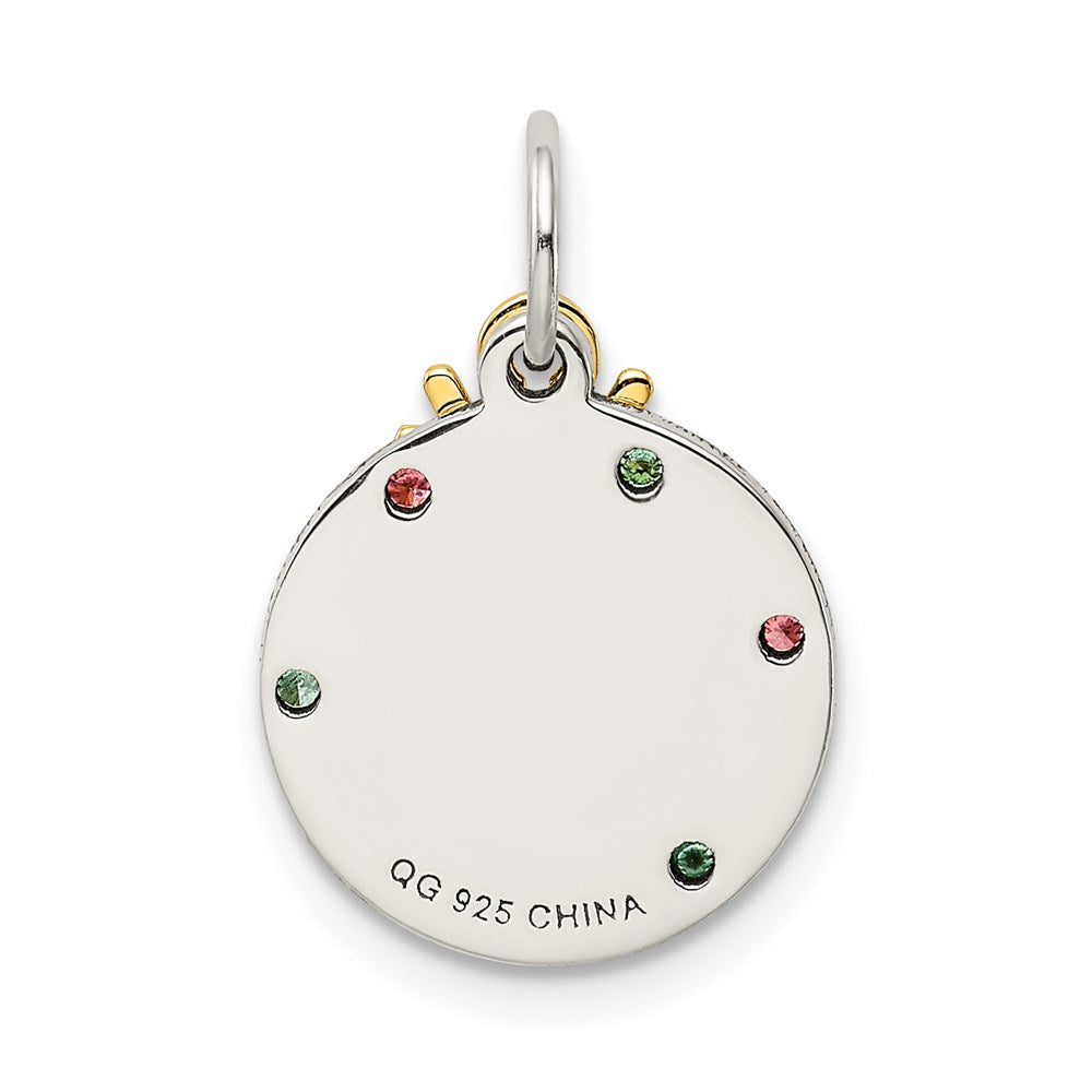Sterling Silver Gold-tone Enamel CZ Christmas Pendant