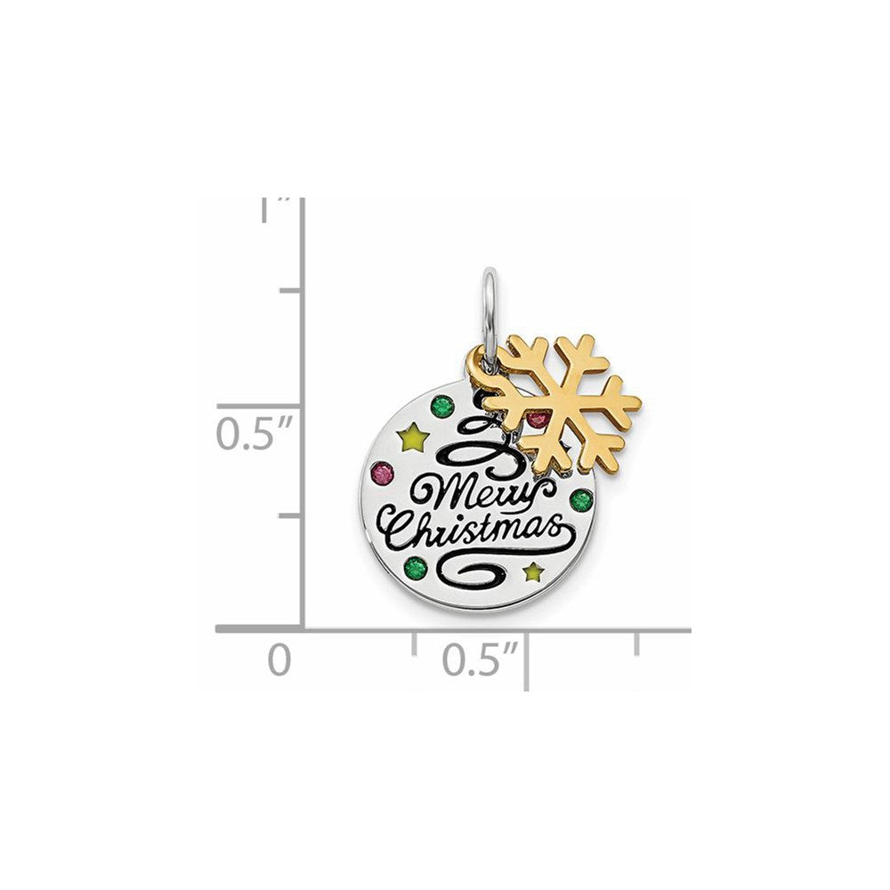 Sterling Silver Gold-tone Enamel CZ Christmas Pendant