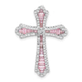 Sterling Silver Rhodium Plated Pink and White CZ Cross Slide Pendant