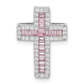 Sterling Silver Rhodium-plated Pink & White CZ Cross Chain Slide