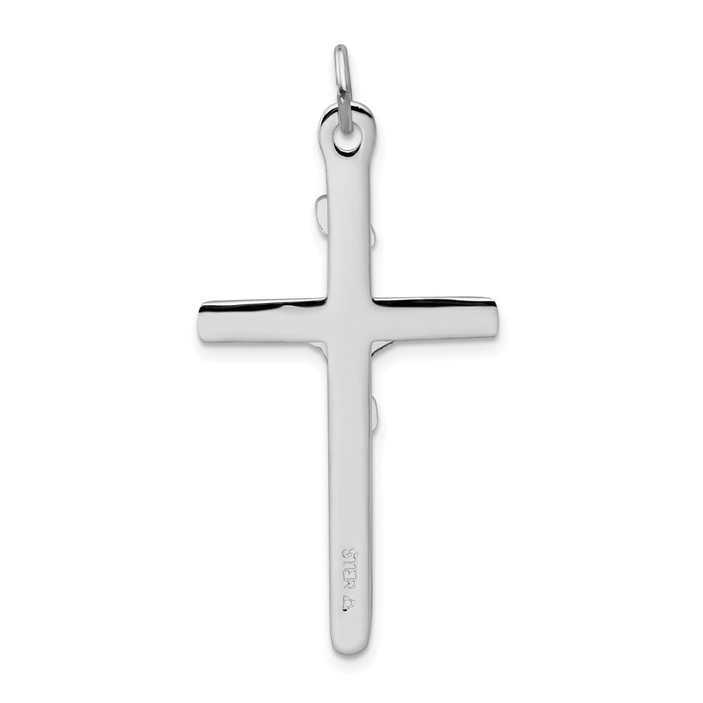 Sterling Silver Platinum-plated Textured Crucifix Cross Pendant