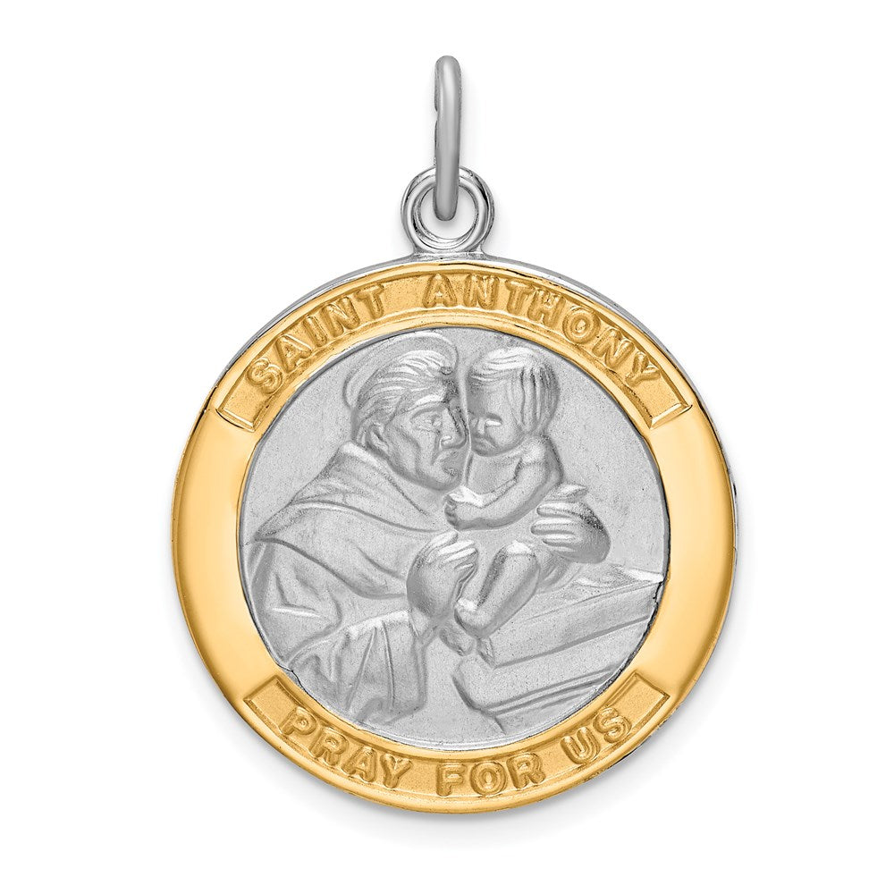Sterling Silver Platinum-plated & Gold-tone St. Anthony Medal Pendant