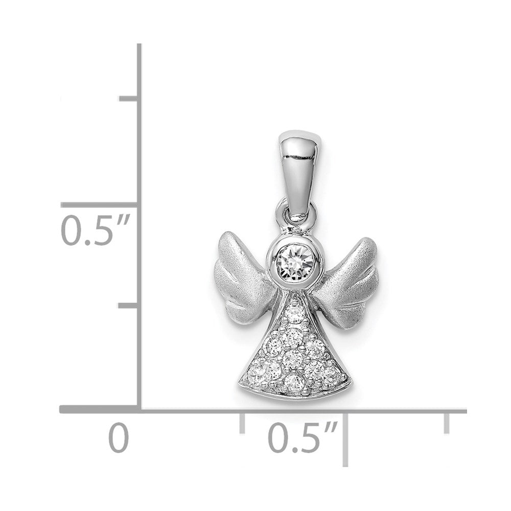 Sterling Silver Rhodium-plated CZ Satin Angel Pendant