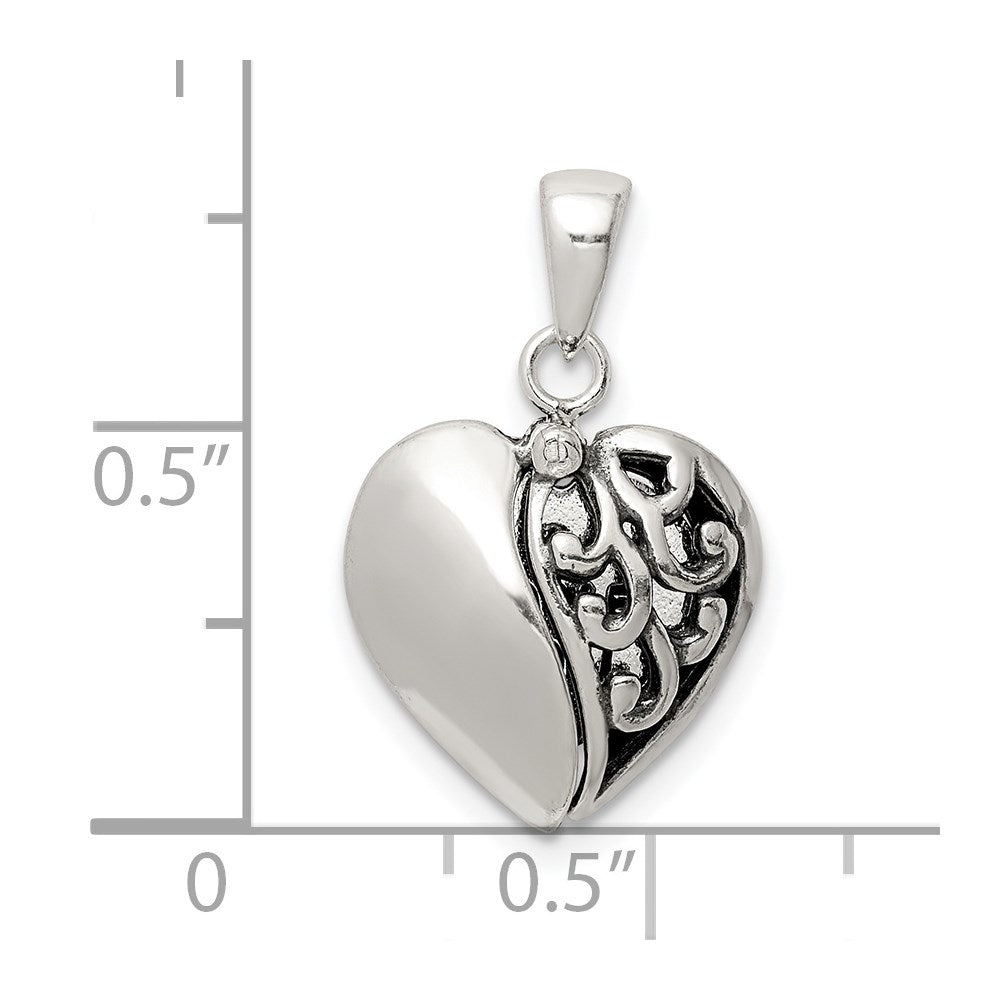 Sterling Silver Antiqued Moveable Heart Pendant