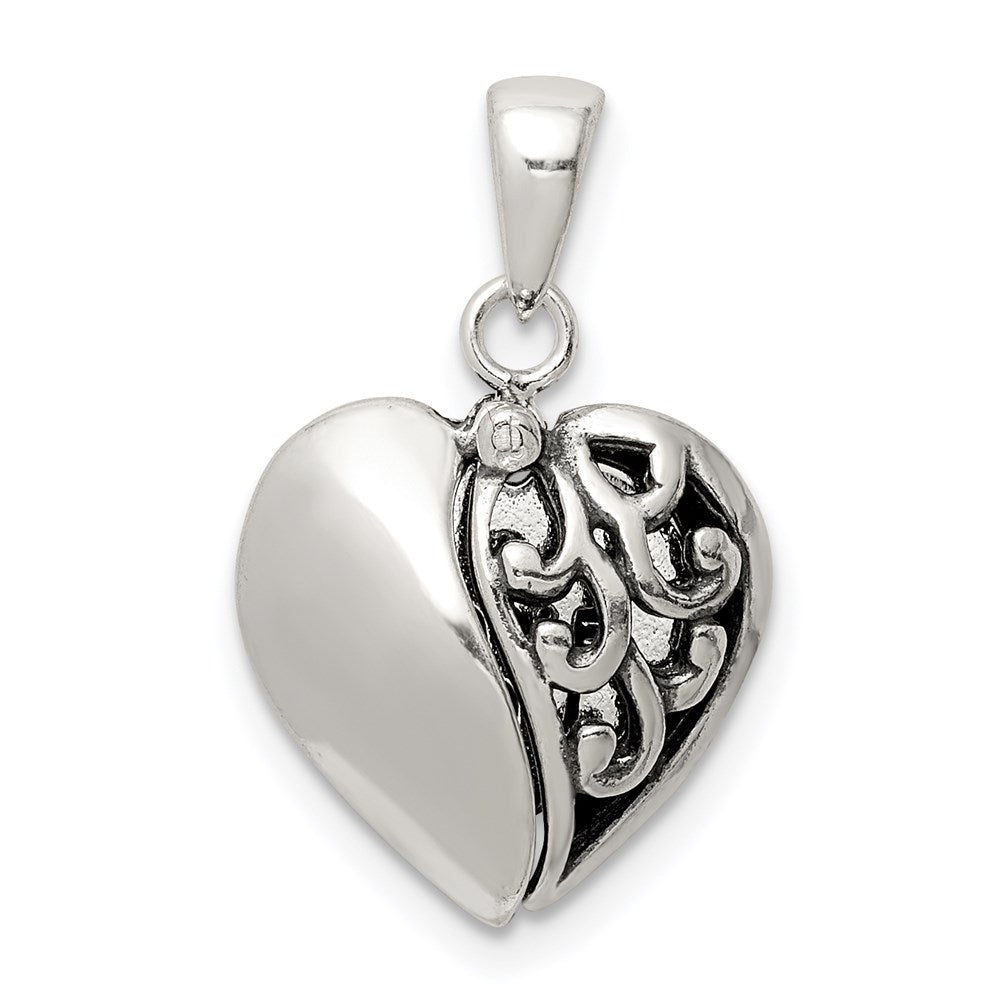 Sterling Silver Antiqued Moveable Heart Pendant