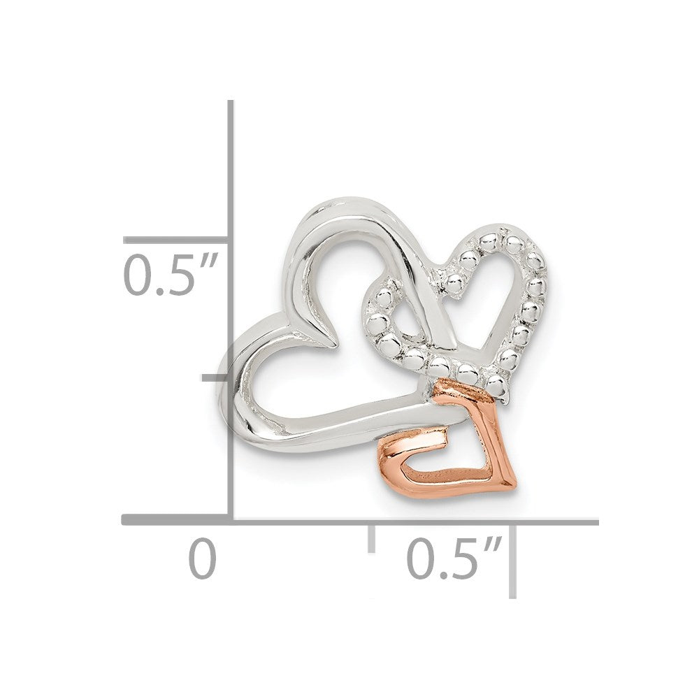 Sterling Silver Rhodium-plated & Rose-tone Heart Chain Slide