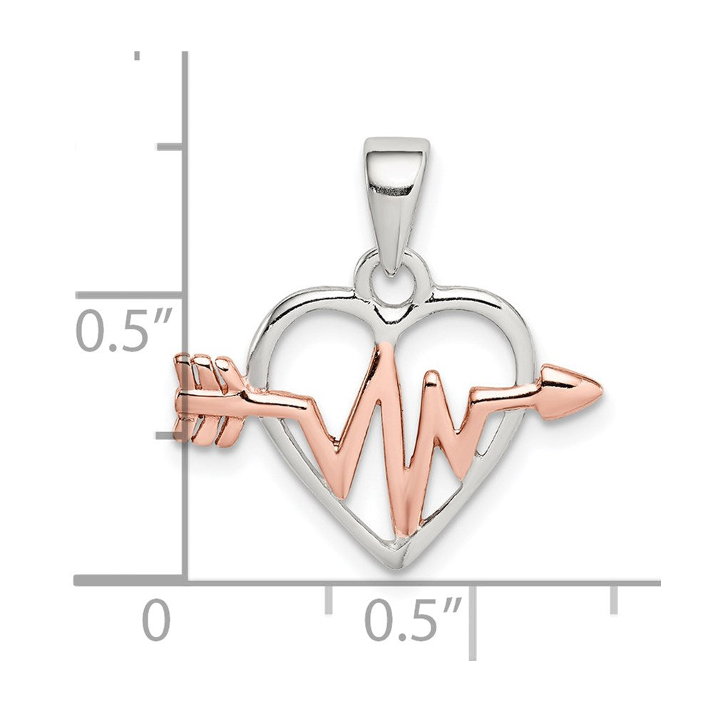 Sterling Silver Rhodium-plated & Rose-tone Heart and Arrow Pendant