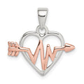 Sterling Silver Rhodium-plated & Rose-tone Heart and Arrow Pendant