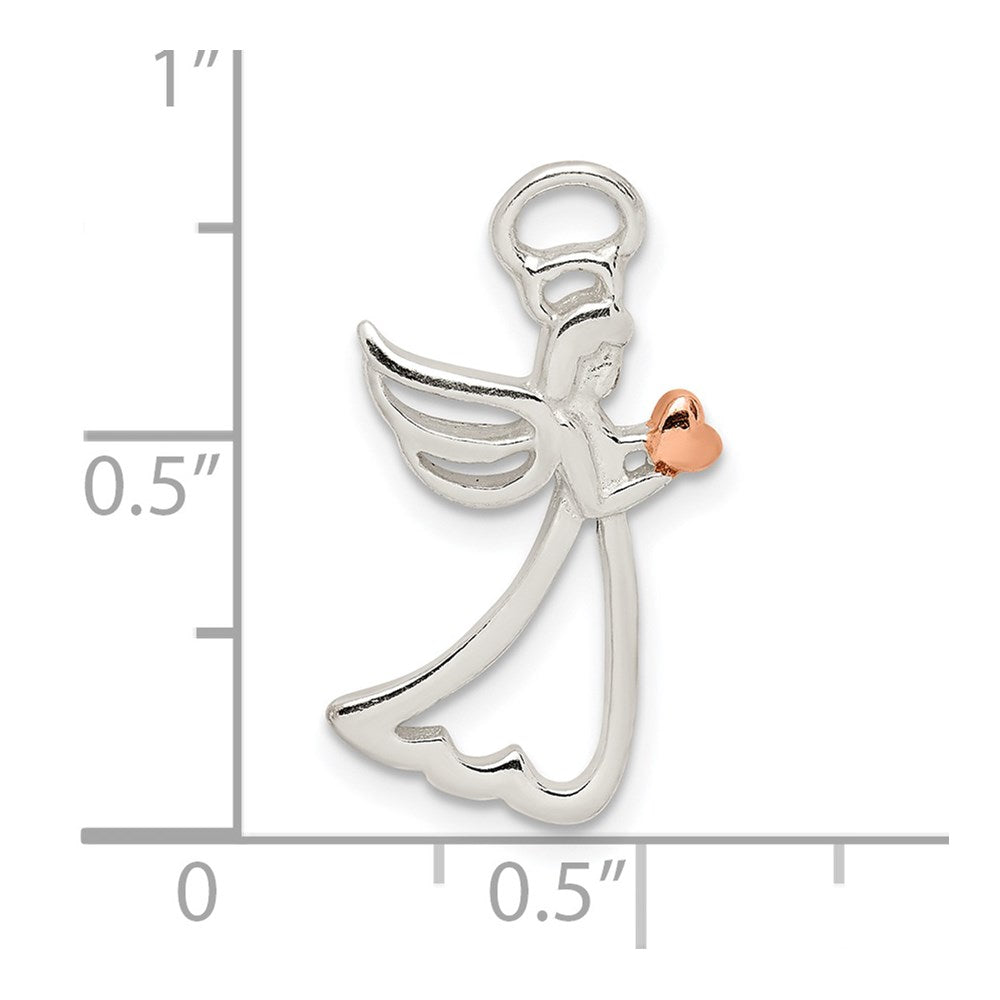 Sterling Silver Rose-tone Polished Angel Pendant