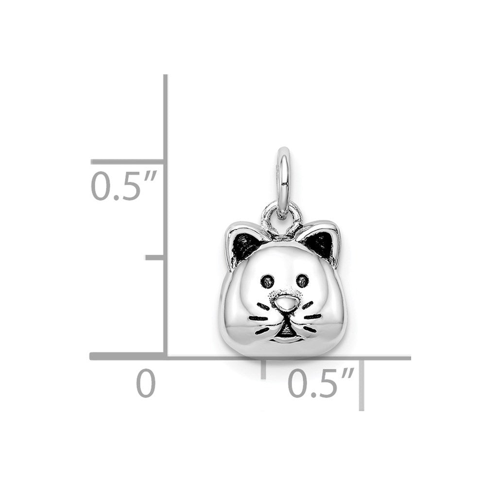 Sterling Silver Rhodium-plated Antiqued Cat Head Pendant