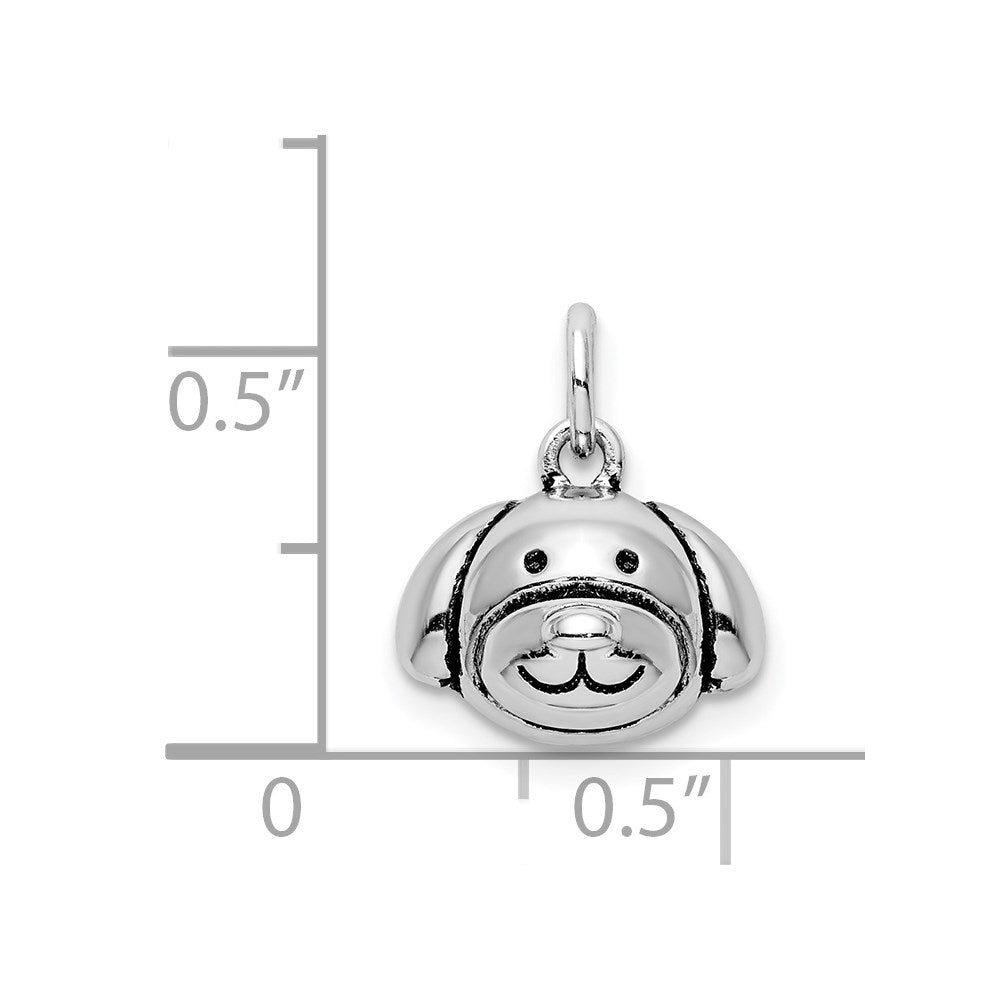 Sterling Silver Rhodium-plated Antiqued Dog Head Pendant