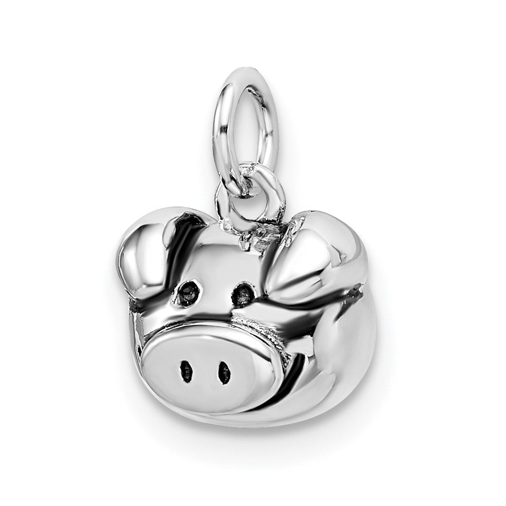 Sterling Silver Rhodium-plated Antiqued Pig Head Pendant