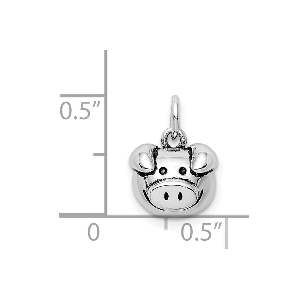 Sterling Silver Rhodium-plated Antiqued Pig Head Pendant