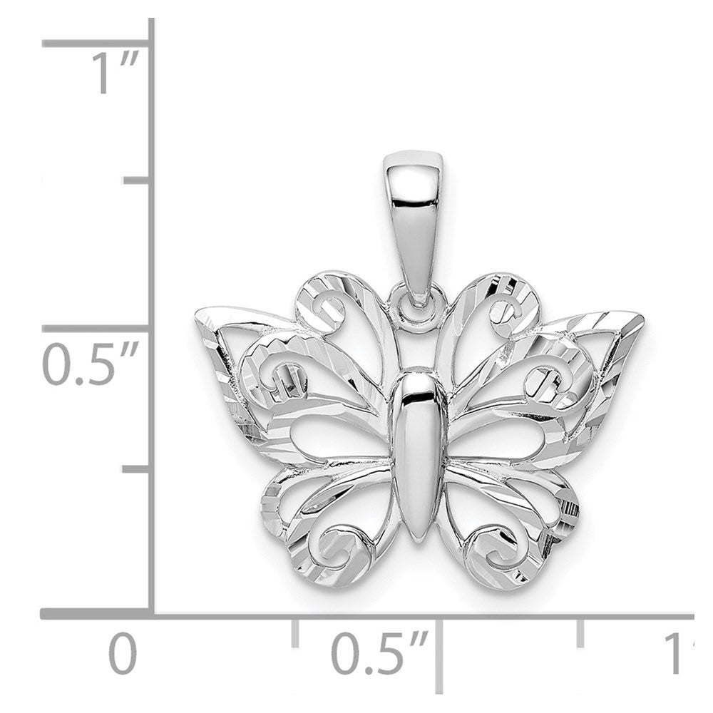 Sterling Silver Rhodium Plated Diamond-cut Butterfly Pendant