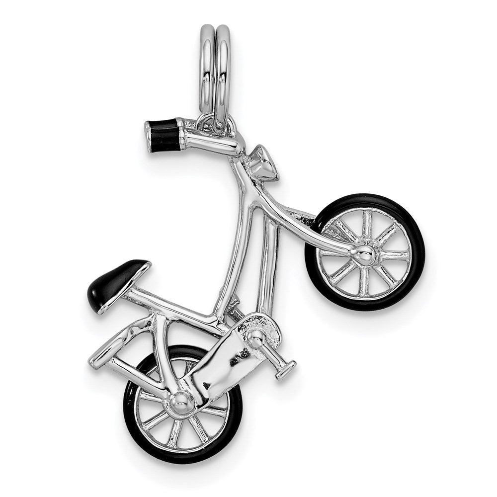 Sterling Silver Rhodium-plated Enameled Moveable Bicycle Pendant