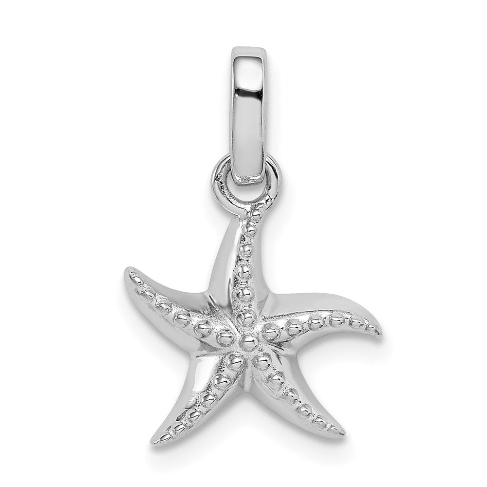 Sterling Silver Rhodium-plated Polished/Textured Starfish Pendant