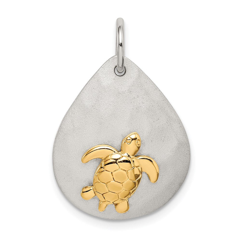 Sterling Silver Gold-plated Turtle Brushed Pendant