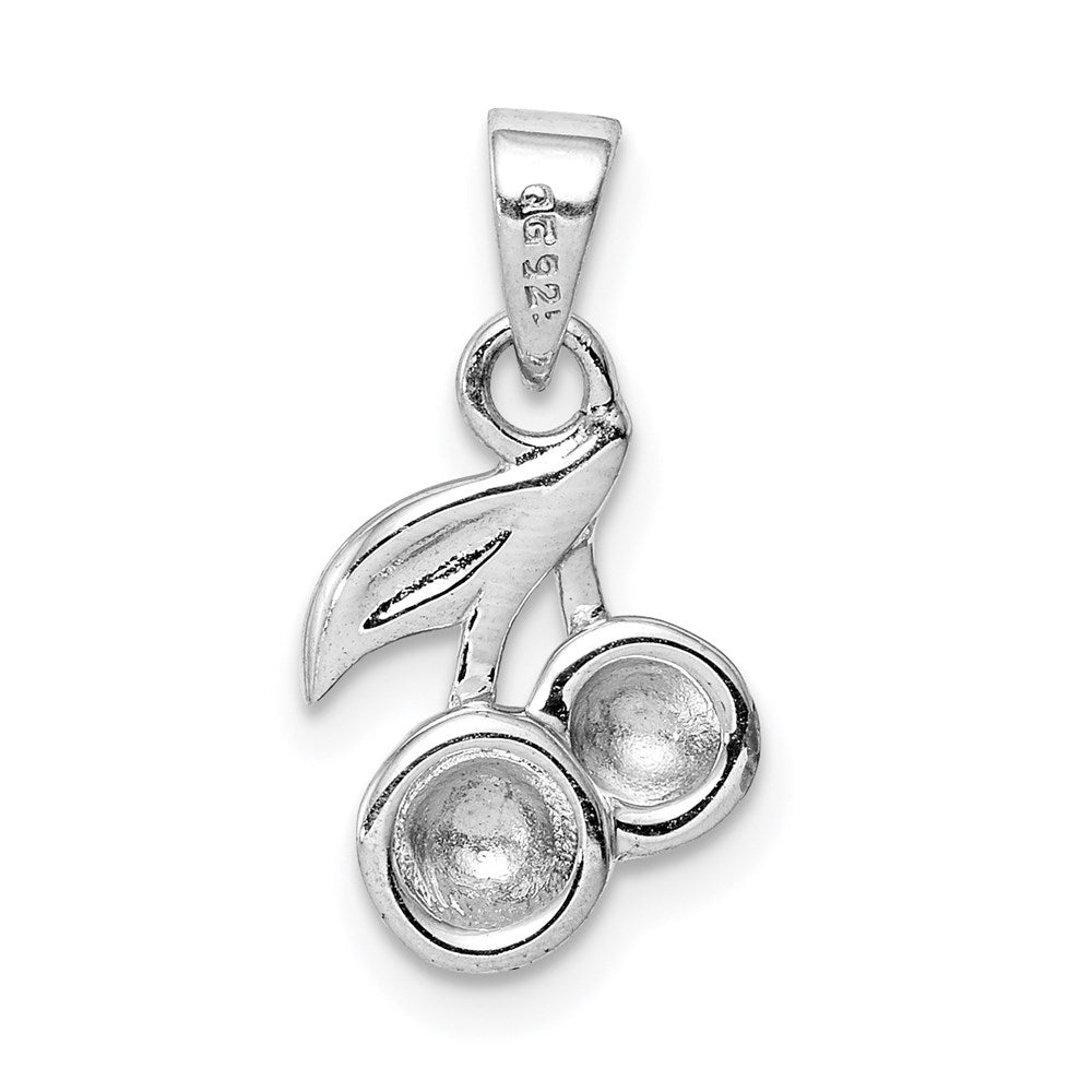 Sterling Silver RH-plated Red & Green Enameled Cherry Children's Pendant