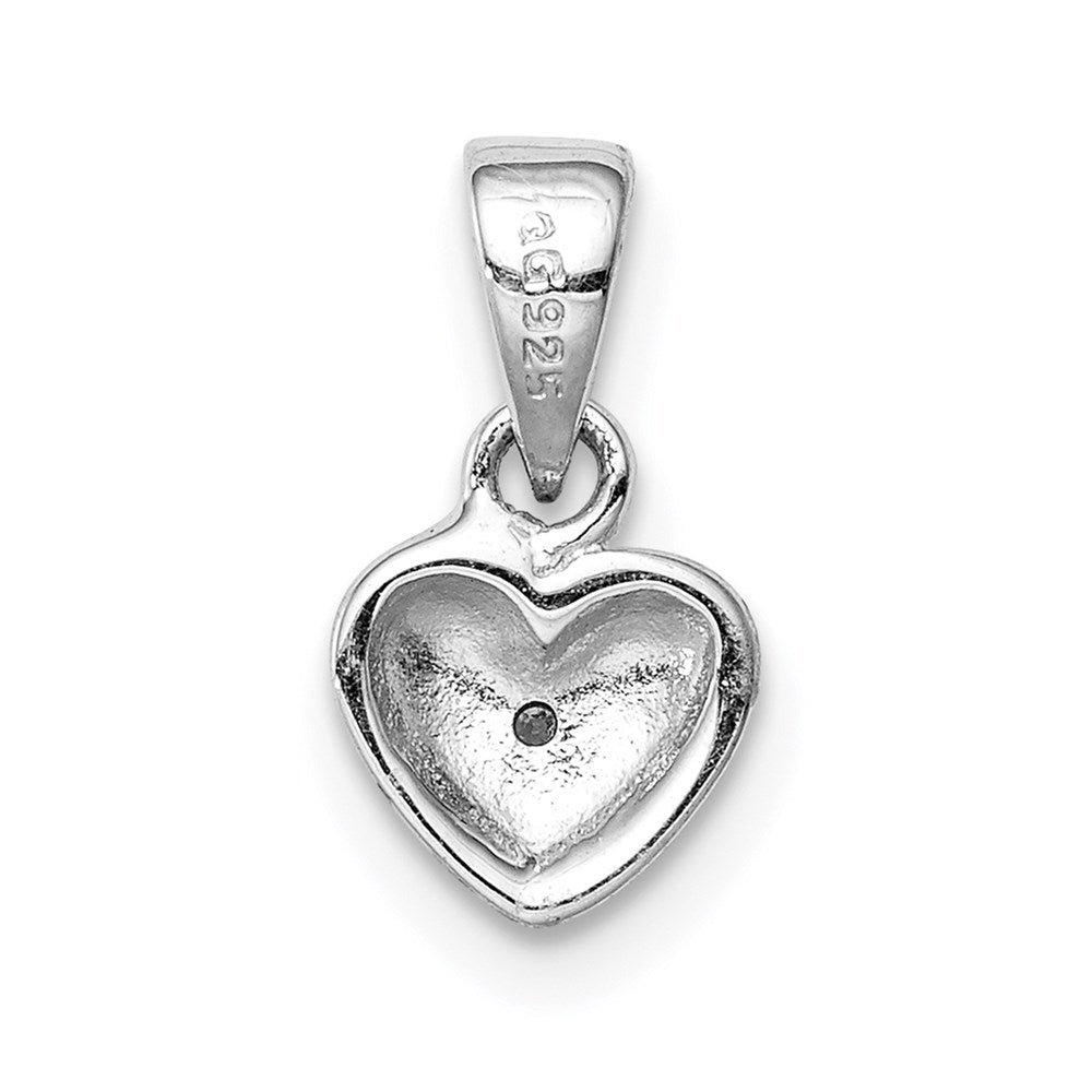 Sterling Silver Rhodium-plated Polished & Satin CZ Heart Pendant