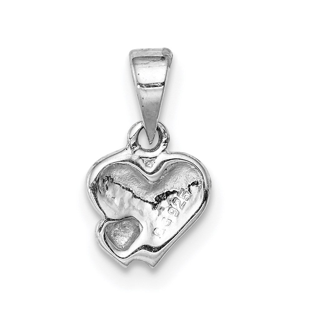 Sterling Silver Rhodium-plated Red Enameled Hearts Petite Pendant