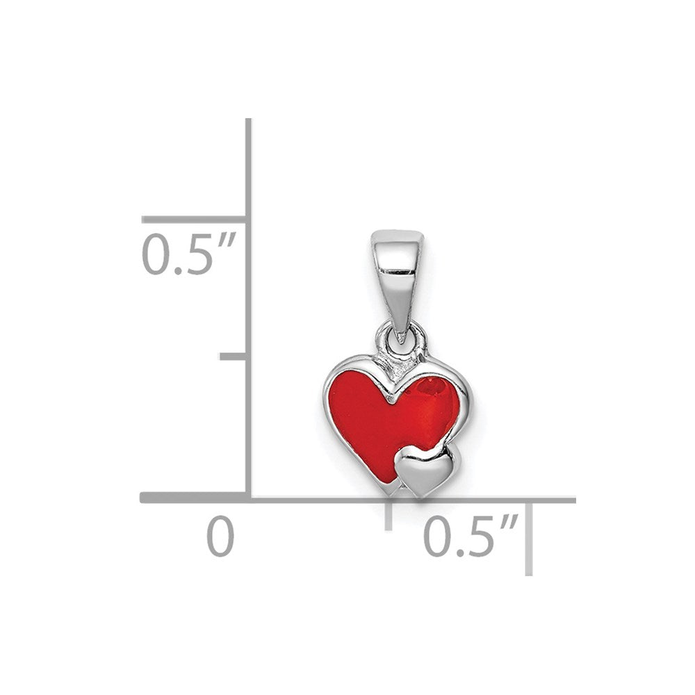 Sterling Silver Rhodium-plated Red Enameled Hearts Petite Pendant