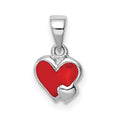 Sterling Silver Rhodium-plated Red Enameled Hearts Petite Pendant
