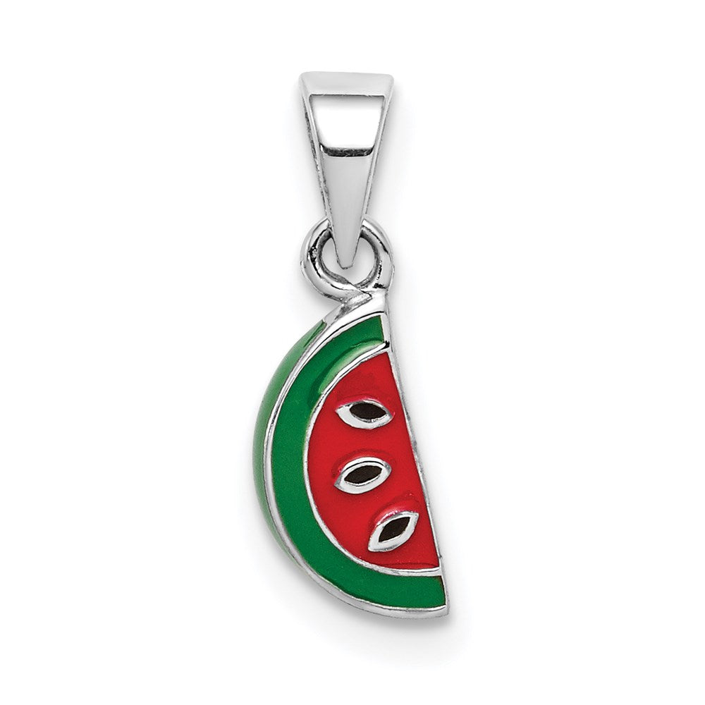 Sterling Silver RH-plated Enameled Watermelon Petite Pendant