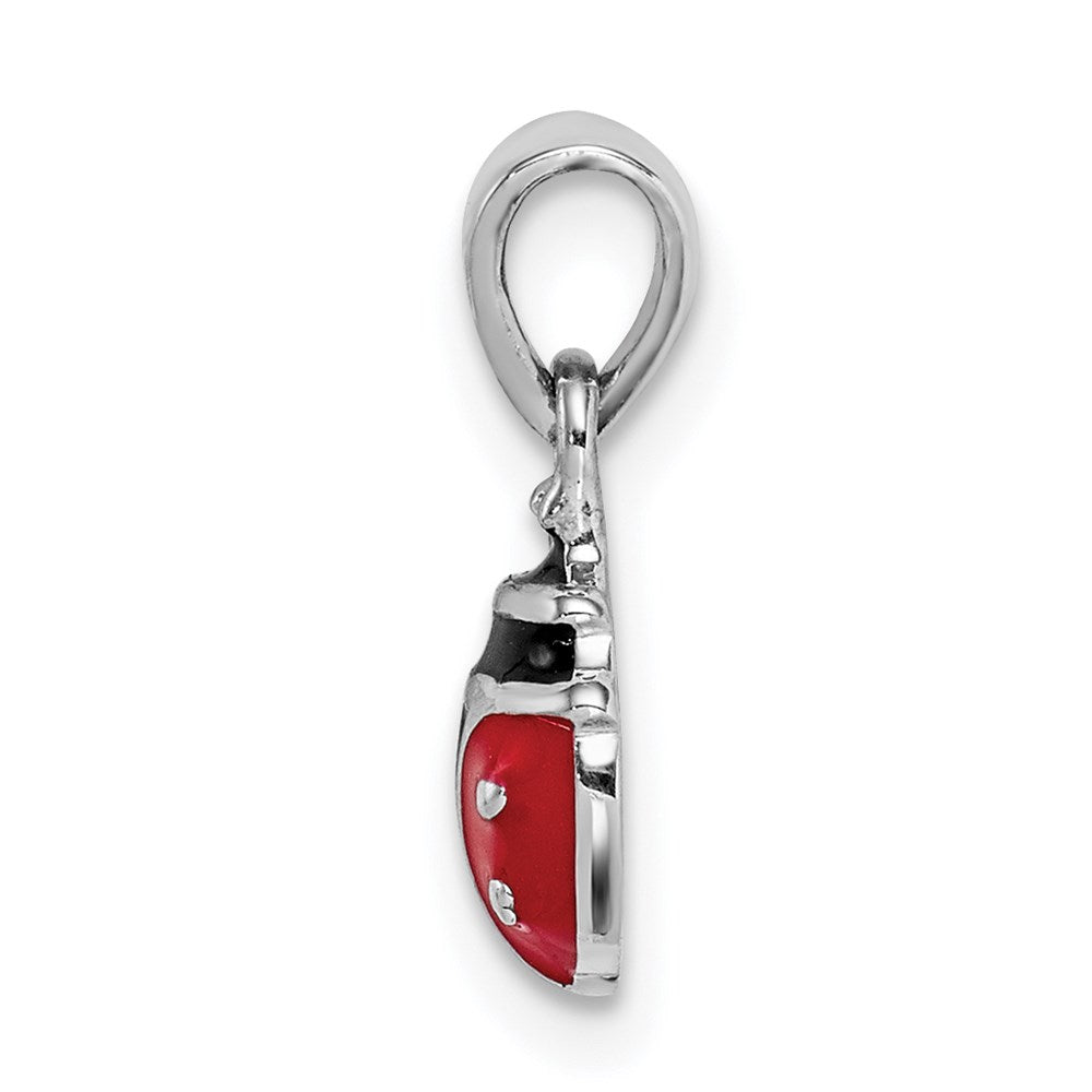 Sterling Silver RH-plated Red & Black Enamel Ladybug Petite Pendant