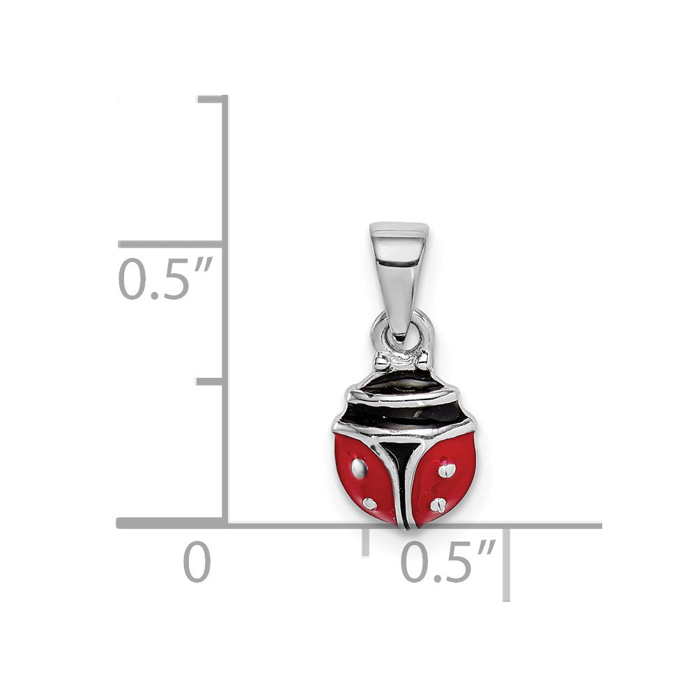 Sterling Silver RH-plated Red & Black Enamel Ladybug Petite Pendant